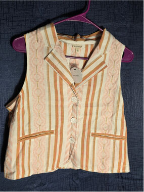 Women's En Crème Striped Vest, Size L, Beige and Orange boho chic western